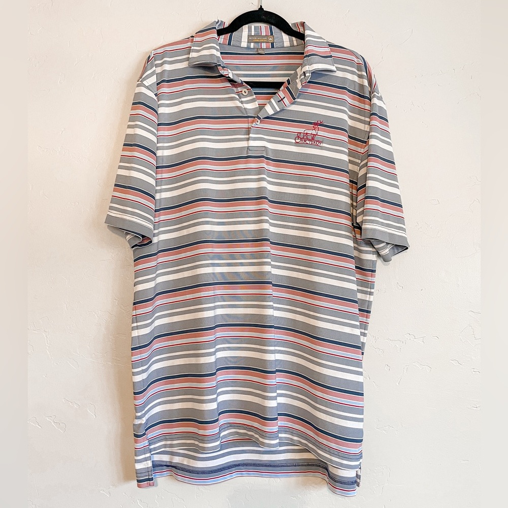 Peter Millar Golf Polo Red, White, Blue Striped